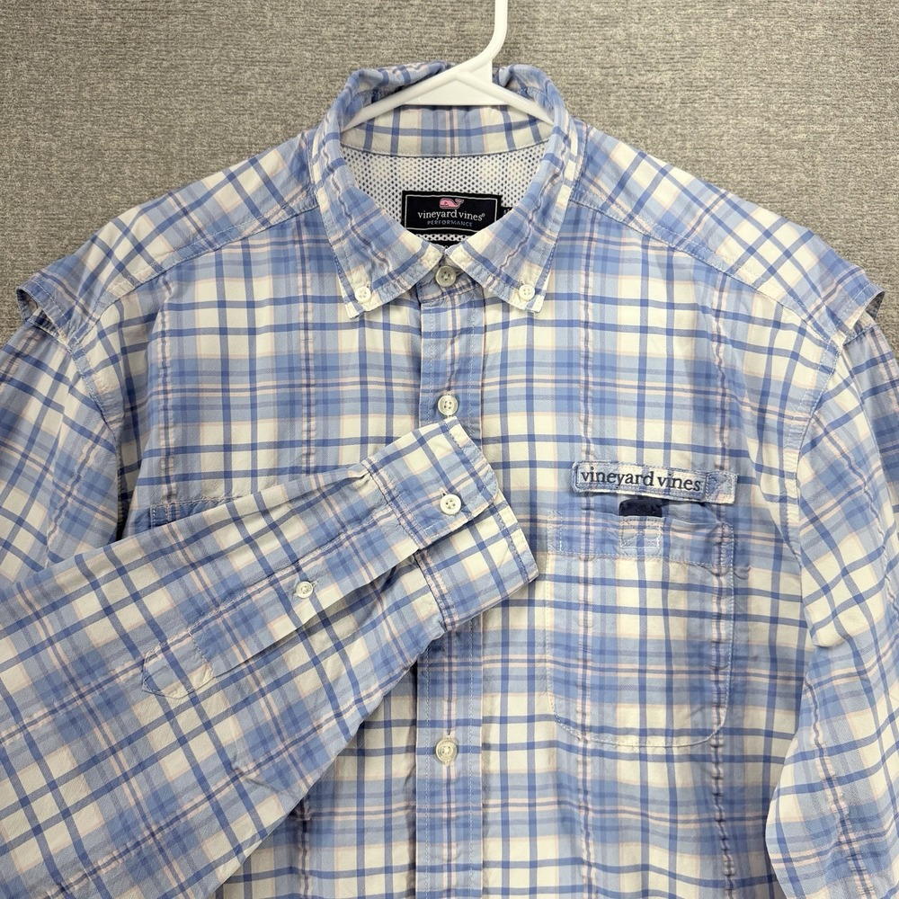 Vineyard Vines Performance Harbor Shirt Men Medium Vented Long Sleeve Plaid Blue